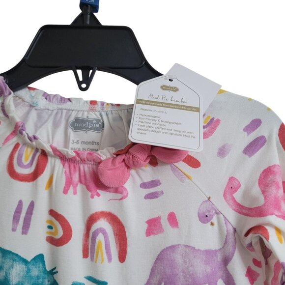 Mud Pie Pink Bamboo Dino Sleeper Footie and Headband Set Size 3-6 Month Dinosaur - Picture 14 of 16